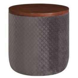 1600065-313 Essen Quilted Velvet Fabric Round Storage Ottoman, Walnut/ Serene Dark Gray