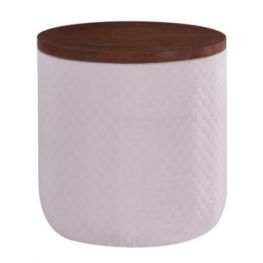 1600065-311 Essen Quilted Velvet Fabric Round Storage Ottoman, Walnut/ Serene Blush Pink