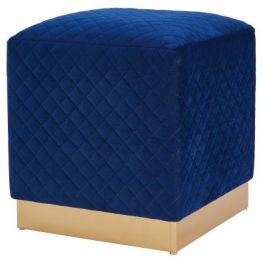 Dante Blue Velvet Fabric Square Ottoman